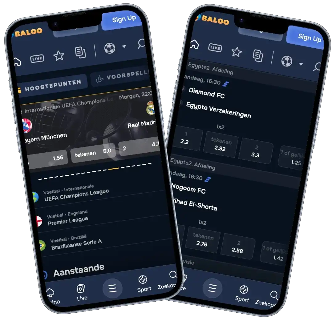 BalooBet Casino app interface voor mobiele spelers